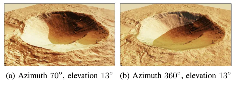 MarsLab crater rendered from two azimuth viewpoints